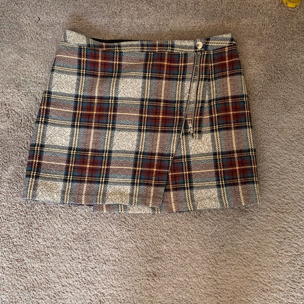 Plaid wrap mini skirt